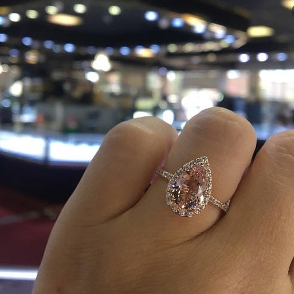 18K Rose Gold Filled Halo Morganite Ring - Picture 4 of 5